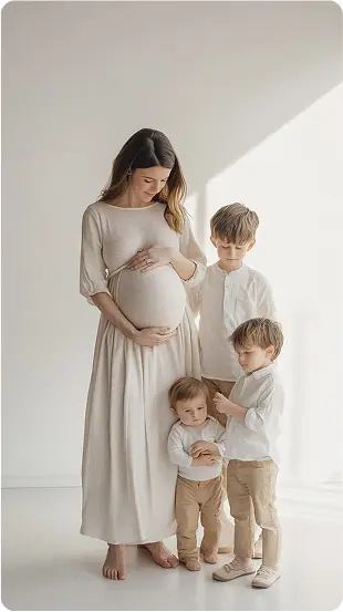 Mãe grávida com filhos