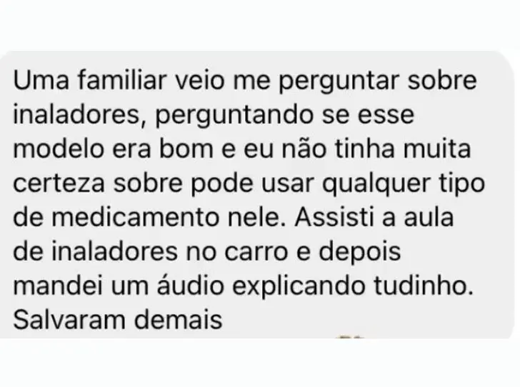 Depoimento WhatsApp sobre inaladores
