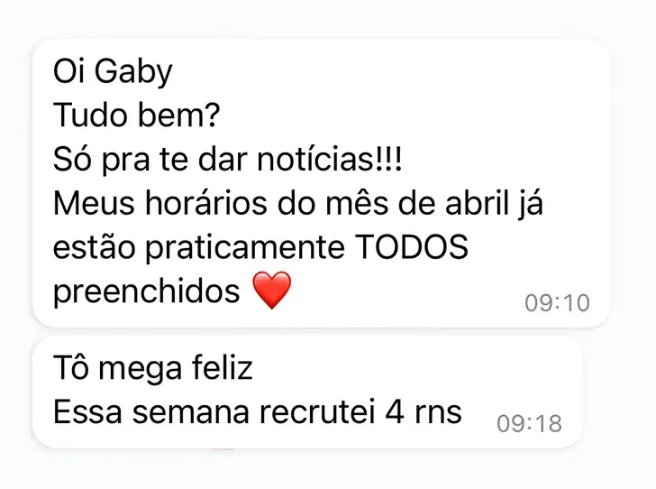 Depoimento WhatsApp sobre horários preenchidos